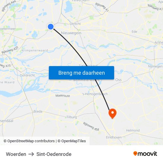 Woerden to Sint-Oedenrode map