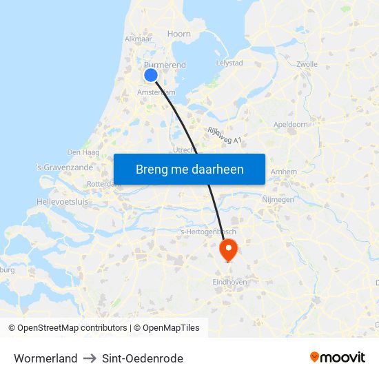 Wormerland to Sint-Oedenrode map