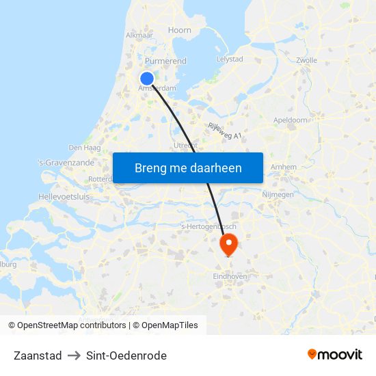 Zaanstad to Sint-Oedenrode map