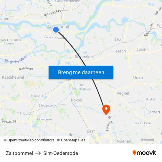 Zaltbommel to Sint-Oedenrode map