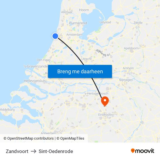 Zandvoort to Sint-Oedenrode map
