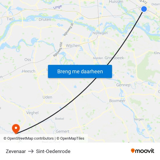 Zevenaar to Sint-Oedenrode map