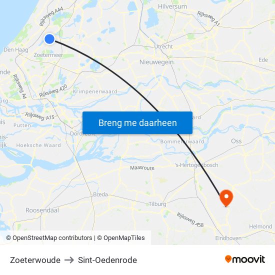 Zoeterwoude to Sint-Oedenrode map