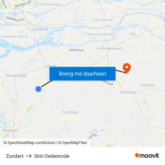Zundert to Sint-Oedenrode map