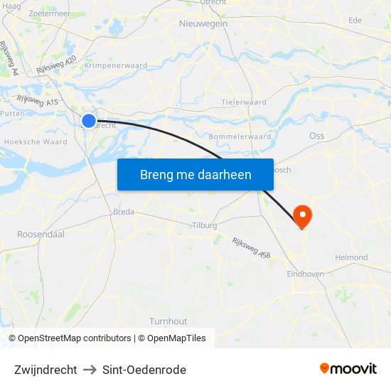 Zwijndrecht to Sint-Oedenrode map