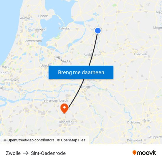 Zwolle to Sint-Oedenrode map