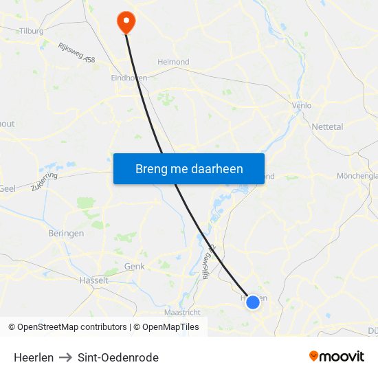 Heerlen to Sint-Oedenrode map