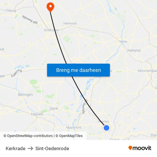 Kerkrade to Sint-Oedenrode map