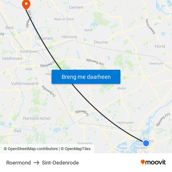 Roermond to Sint-Oedenrode map