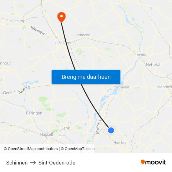 Schinnen to Sint-Oedenrode map