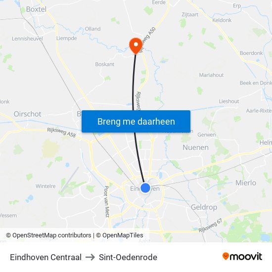 Eindhoven Centraal to Sint-Oedenrode map