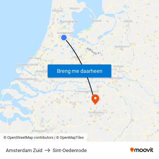 Amsterdam Zuid to Sint-Oedenrode map