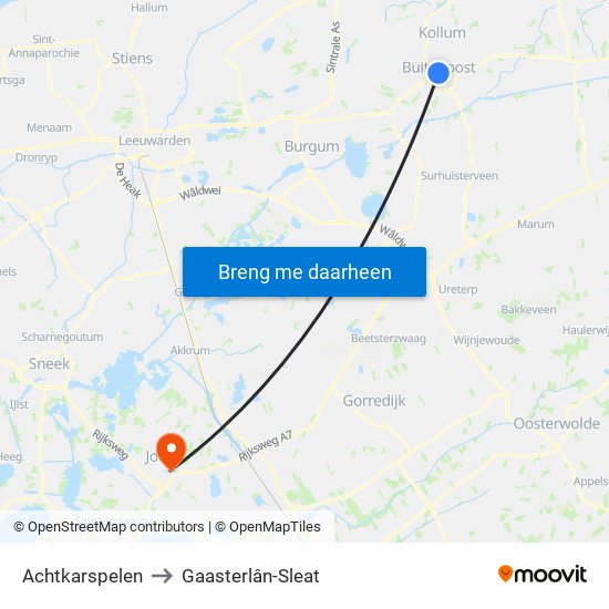 Achtkarspelen to Gaasterlân-Sleat map