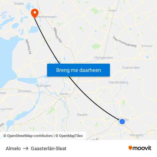 Almelo to Gaasterlân-Sleat map