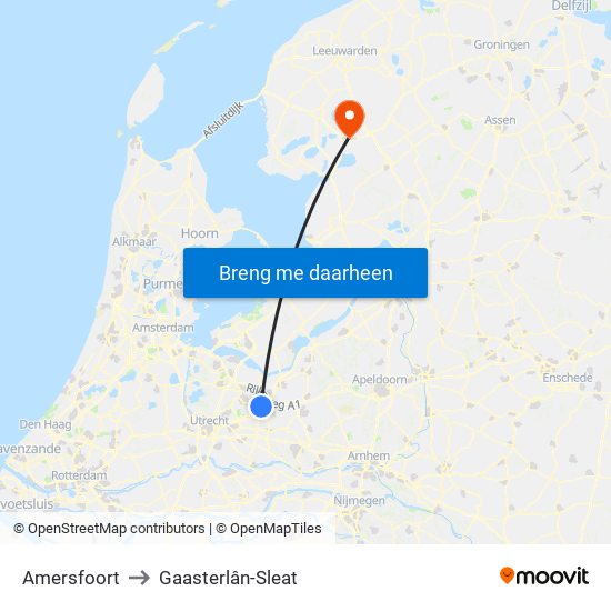 Amersfoort to Gaasterlân-Sleat map