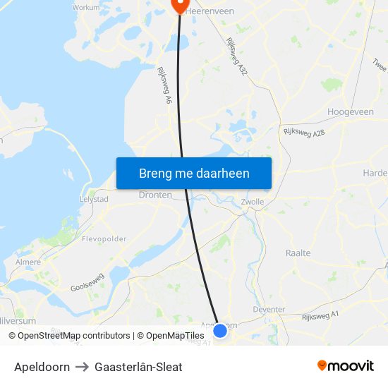 Apeldoorn to Gaasterlân-Sleat map