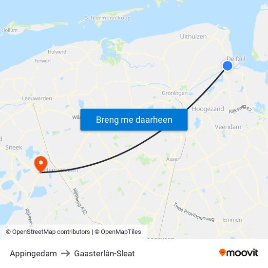 Appingedam to Gaasterlân-Sleat map