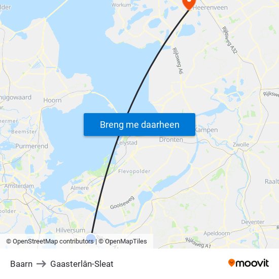 Baarn to Gaasterlân-Sleat map