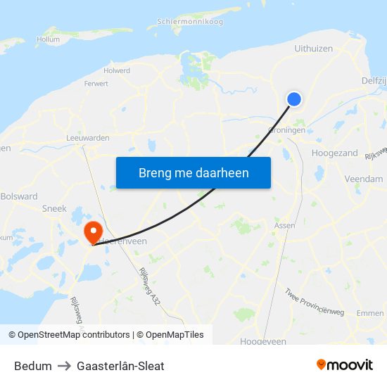 Bedum to Gaasterlân-Sleat map