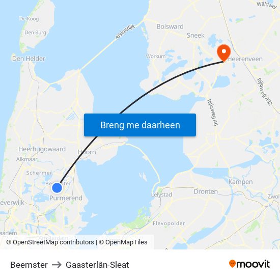 Beemster to Gaasterlân-Sleat map
