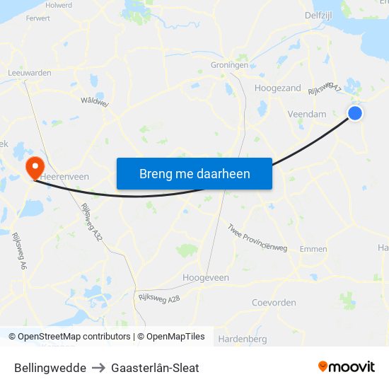 Bellingwedde to Gaasterlân-Sleat map