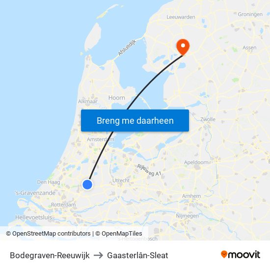 Bodegraven-Reeuwijk to Gaasterlân-Sleat map