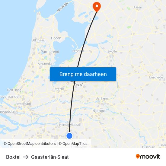 Boxtel to Gaasterlân-Sleat map