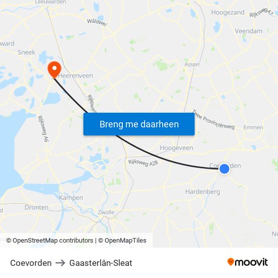 Coevorden to Gaasterlân-Sleat map