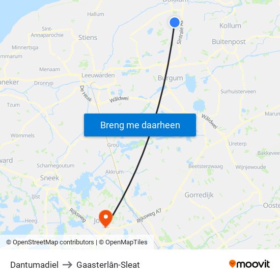 Dantumadiel to Gaasterlân-Sleat map