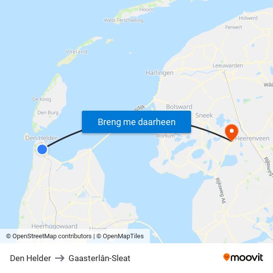 Den Helder to Gaasterlân-Sleat map