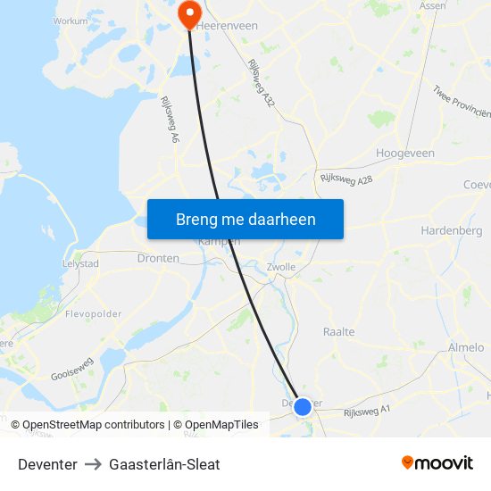 Deventer to Gaasterlân-Sleat map