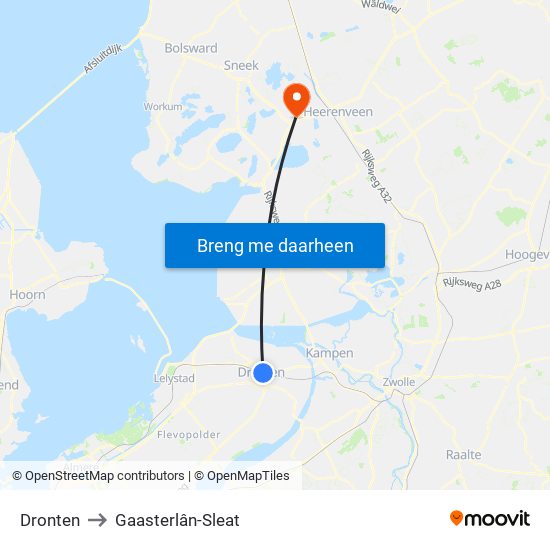 Dronten to Gaasterlân-Sleat map