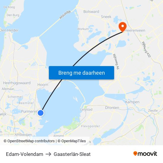 Edam-Volendam to Gaasterlân-Sleat map