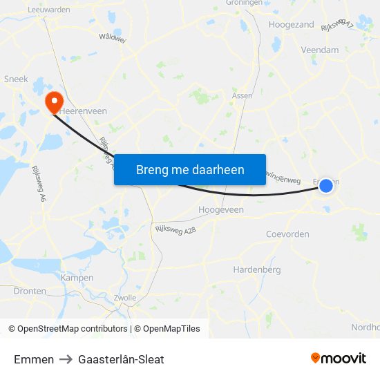 Emmen to Gaasterlân-Sleat map