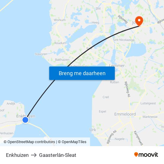 Enkhuizen to Gaasterlân-Sleat map