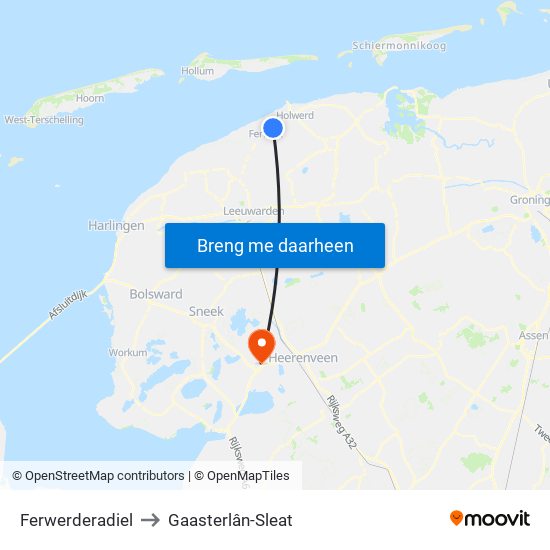 Ferwerderadiel to Gaasterlân-Sleat map