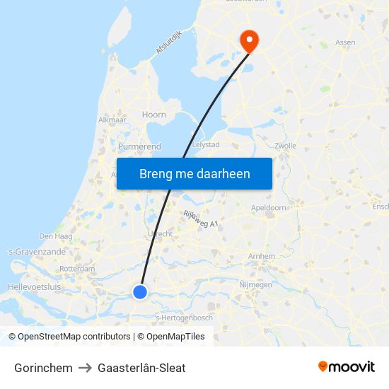 Gorinchem to Gaasterlân-Sleat map