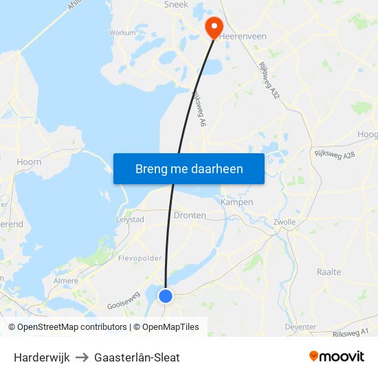 Harderwijk to Gaasterlân-Sleat map