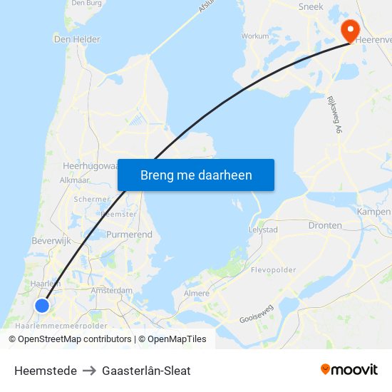 Heemstede to Gaasterlân-Sleat map