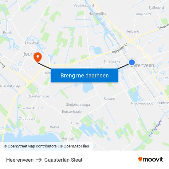 Heerenveen to Gaasterlân-Sleat map