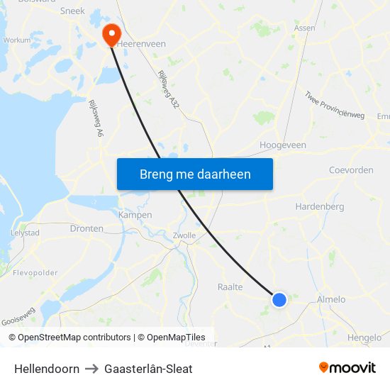 Hellendoorn to Gaasterlân-Sleat map