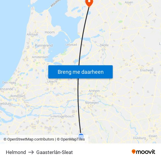 Helmond to Gaasterlân-Sleat map