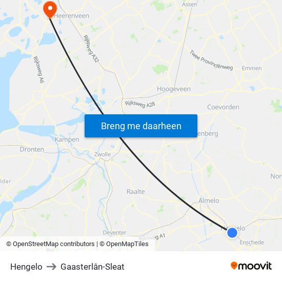 Hengelo to Gaasterlân-Sleat map