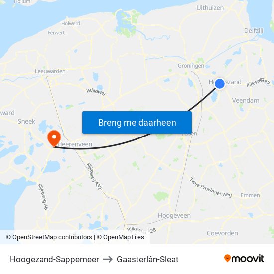 Hoogezand-Sappemeer to Gaasterlân-Sleat map