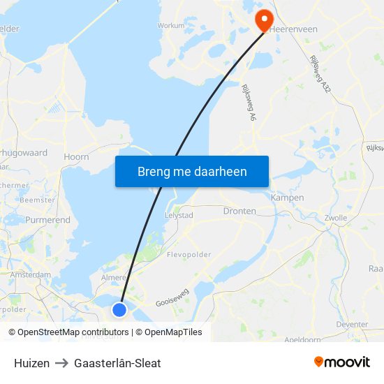 Huizen to Gaasterlân-Sleat map