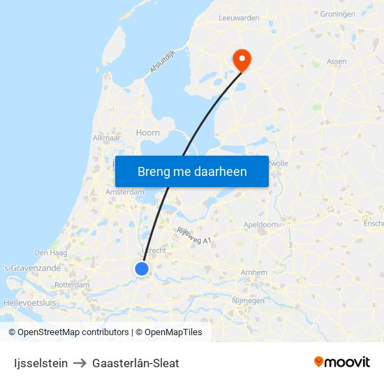 Ijsselstein to Gaasterlân-Sleat map