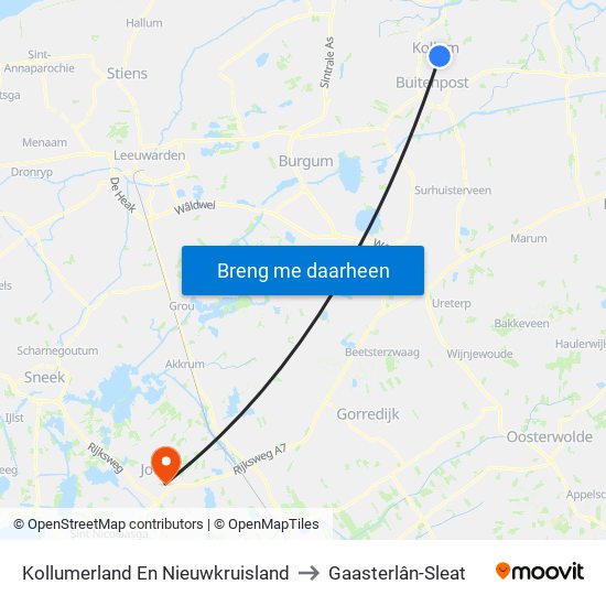 Kollumerland En Nieuwkruisland to Gaasterlân-Sleat map