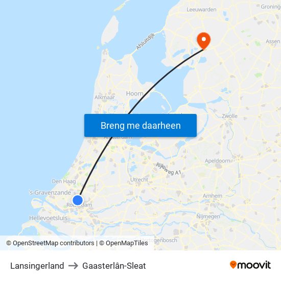 Lansingerland to Gaasterlân-Sleat map