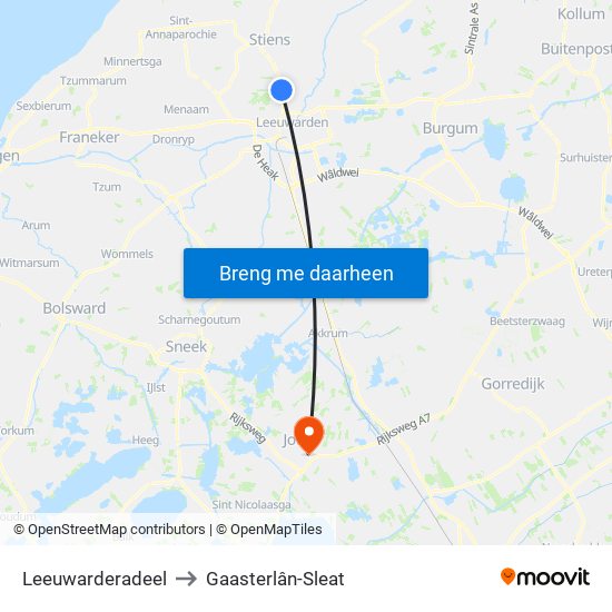 Leeuwarderadeel to Gaasterlân-Sleat map