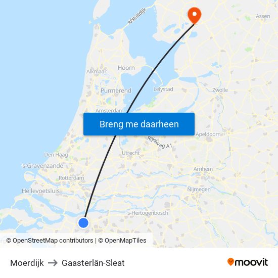 Moerdijk to Gaasterlân-Sleat map